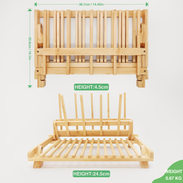 Functional Foldable Bamboo Drying Rack Space-Saving Collapsible Floor-Standing Durable Kitchen Bathroom Dish Baby
