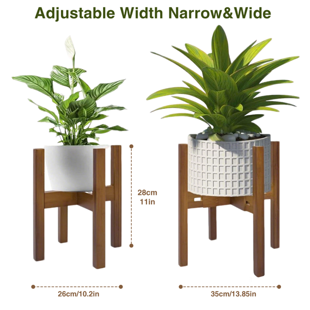 Adjustable Indoor Plant Stand Bamboo Mid Century Modern Stable Plant Holder Fits 8 9 10 11 12 Inch Pots Utility Racks