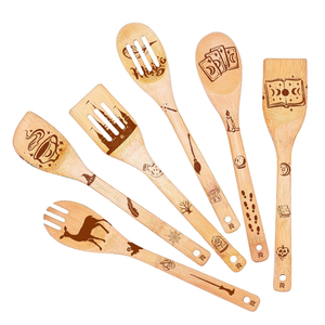 Custom Eco-Friendly Holiday Kitchen Utensils Original Bamboo Laser Logo 6-Piece Flatware Set with Spoon and Spatula
