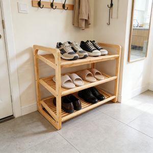YCZM Modern Bamboo 3-Tier Multifunction Shoe Rack Entryway Shoes Shelf Storage Organizer for Home & Office Easy to Assemble