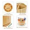 Eco-Friendly Classic Bamboo Utensil Organizer Rotating 6-Compartment Wooden Caddy Pen Phone Holder Kitchen Desk Living Room Use