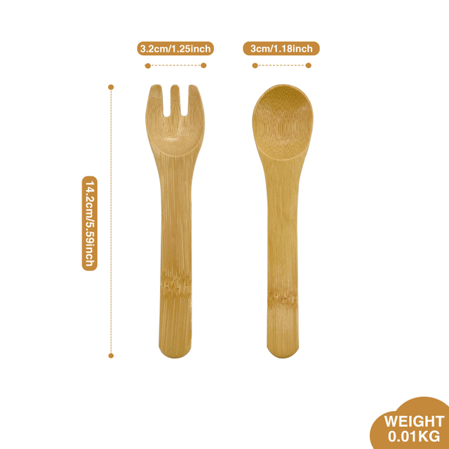 Natural Children's Bamboo Spoon Set with Laser Engraved Logo Eco-Friendly & BPA Free