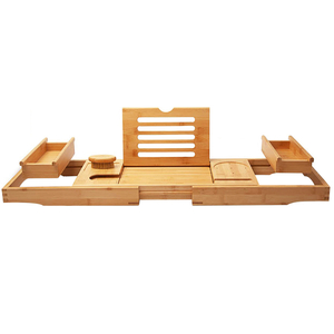Natural Bamboo Wood Modern Four-Piece Set Bath Tub Caddy Tray Extendable Arms Adjustable Legs Eco-Friendly Durable 70x23CM Bath
