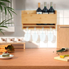 Home Decor Eco-Friendly Foldable Bamboo Wood Wall Mounted Wine Rack with Wine Glass Holder Floating Wall Shelves