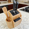 Hot Selling Kitchen Counter Top Bamboo Wood Universal Bristle Insert Knife Storage Organizer Block Stand Holder