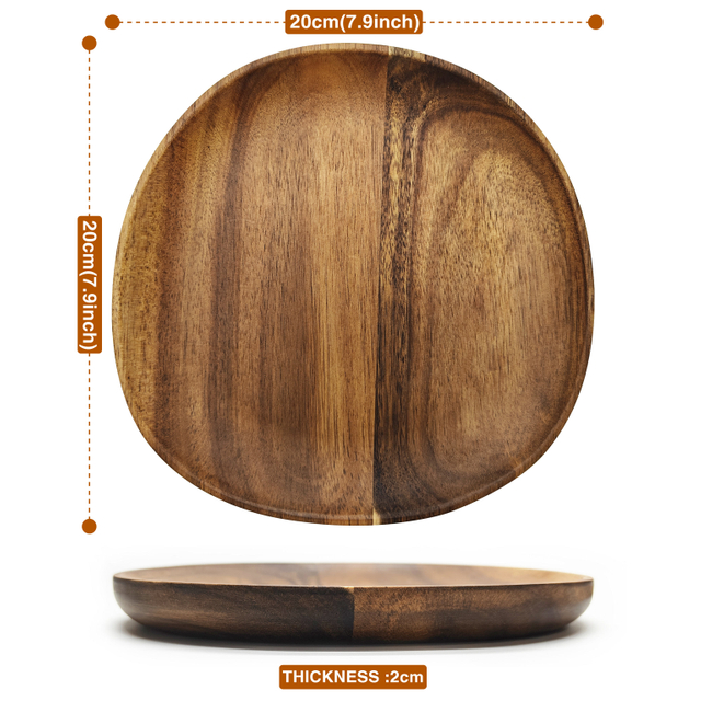 Irregular Round Acacia Walnut Wood Plate Disposable Eco-Friendly European Design for School Occasions for Dinner Dishes Salads