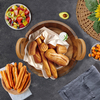 Hot Selling Wholesale Acacia Wood Square Breakfast Serving Tray with Handles Non-slip Wooden Food Serving Tray