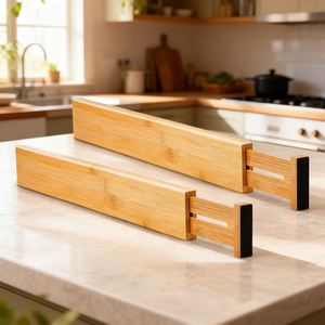 Natural Bamboo Stainless Steel Eco-Friendly Food Safe Multifunctional Adjustable Four-Layer Drawer Dividers for Kitchen Living