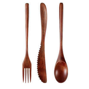 Wooden Spoon Fork and Knife Set Cutlery Set Wood Utensil for Eating Flatware Sets Reusable Forks Spoons