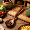 Hot Selling Sustainable Eco-Friendly Wooden Slotted Serving Spoon Ergonomic Acacia Wood Handle Food Safe Kitchen Utensil for
