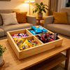 Hot Selling 4-Section Bamboo Divided Tray, Natural Bamboo Storage Box for Snacks, Office Supplies & Tabletop