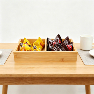 Two Compartment Natural Color Bamboo Storage Rack Snacks Sundries Items Tea Coffee Bag Desktop Storage Box