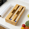 2-in-1 Bamboo Wrap Dispenser with Slide Cutter for Kitchen Drawer Foil & Plastic Wrap Organizer Box for Storage Organization